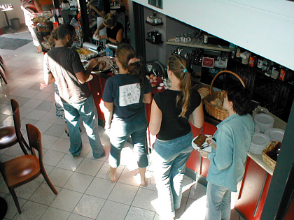 queing for brunch in a pub