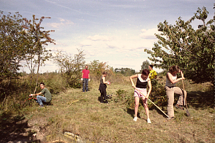 Tara and Carine starting to dig where stairs might be