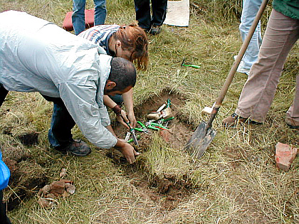 removing the top layer of soil and grass
